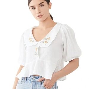 Tach Larina Embroidered Muslin‎ Cotton Gauze Top White Large
